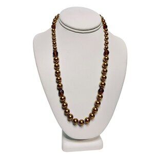 Monet Graduated Gold Tone Faux Pearl And Faceted Bead Necklace (6272)